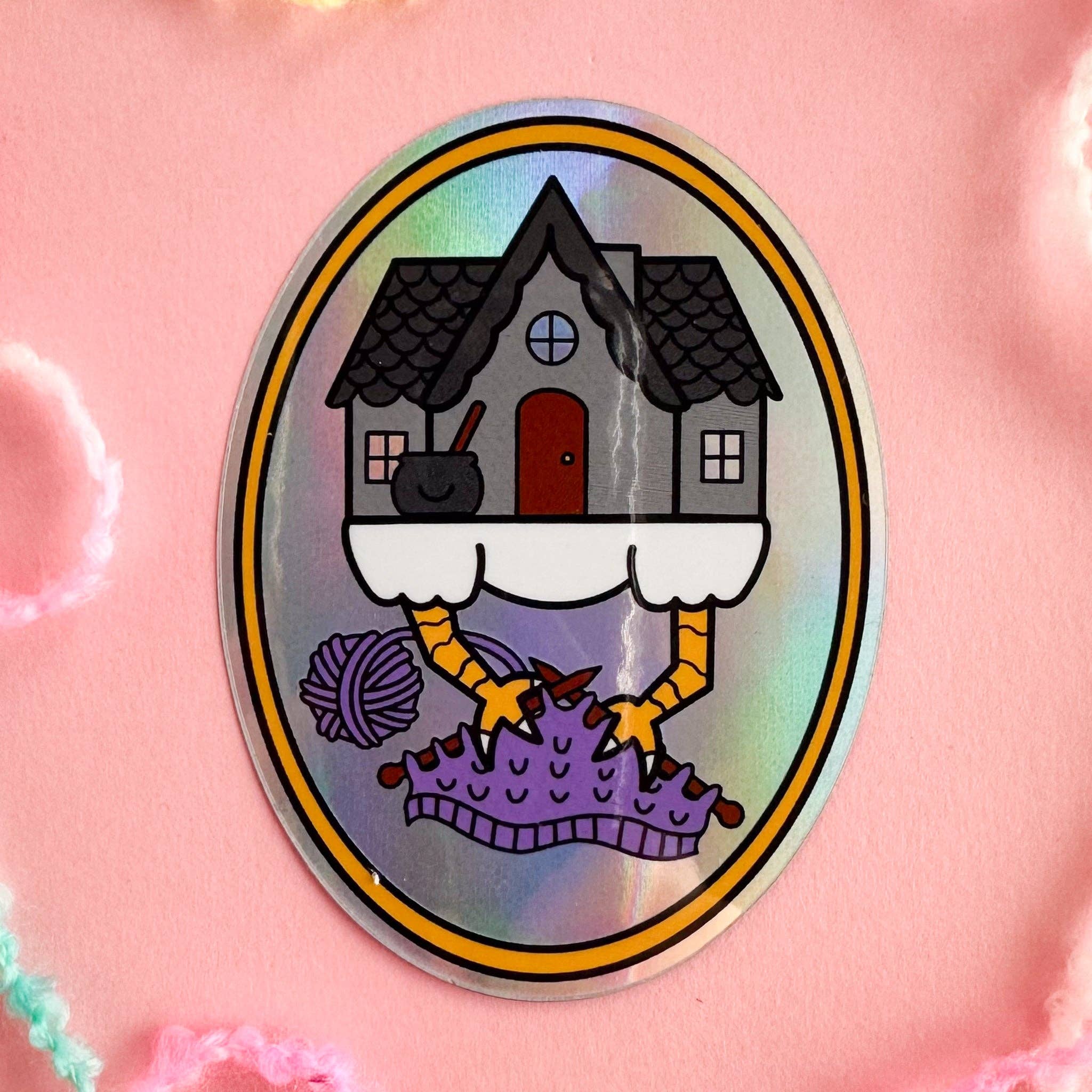 Baba Yaga Knitting Holographic Sticker - Image 3