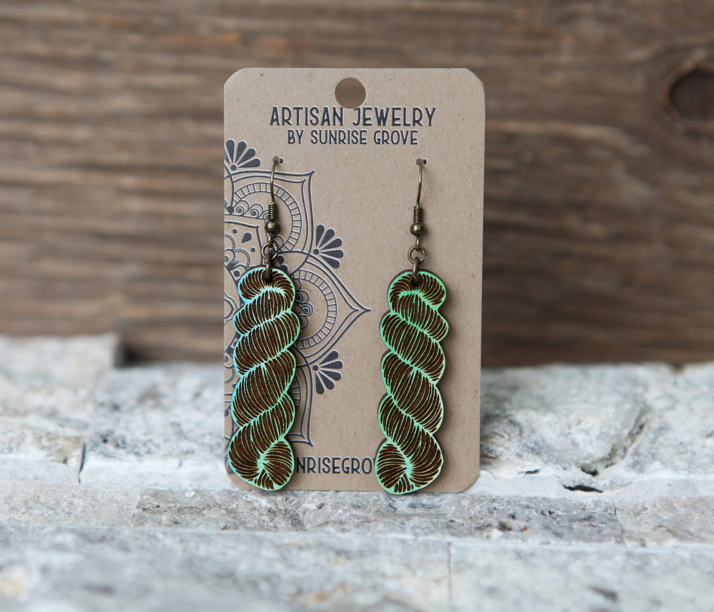Color Mix or Wood Yarn Hank Earrings for Crafters: Blues - Image 10