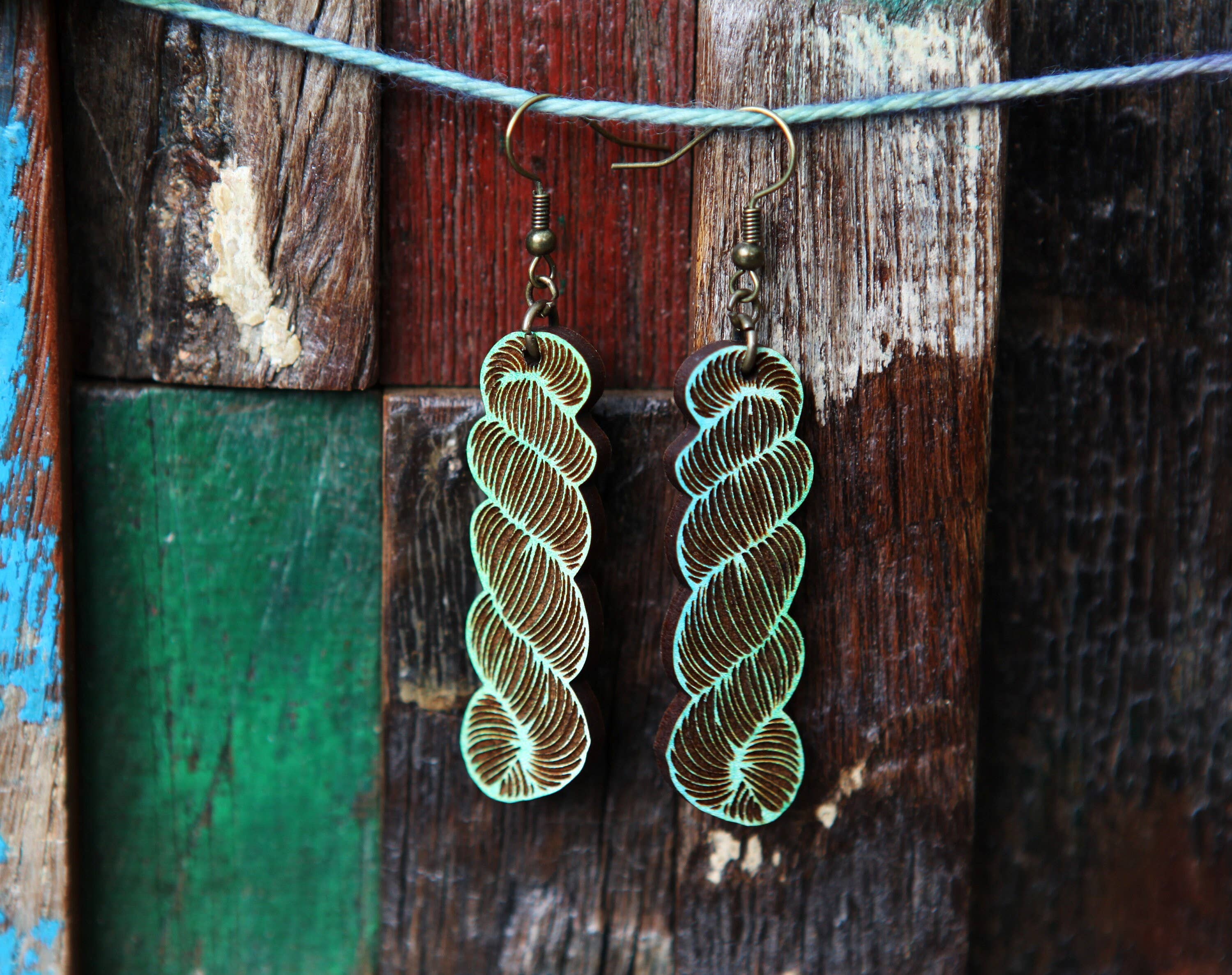 Color Mix or Wood Yarn Hank Earrings for Crafters: Blues - Image 2
