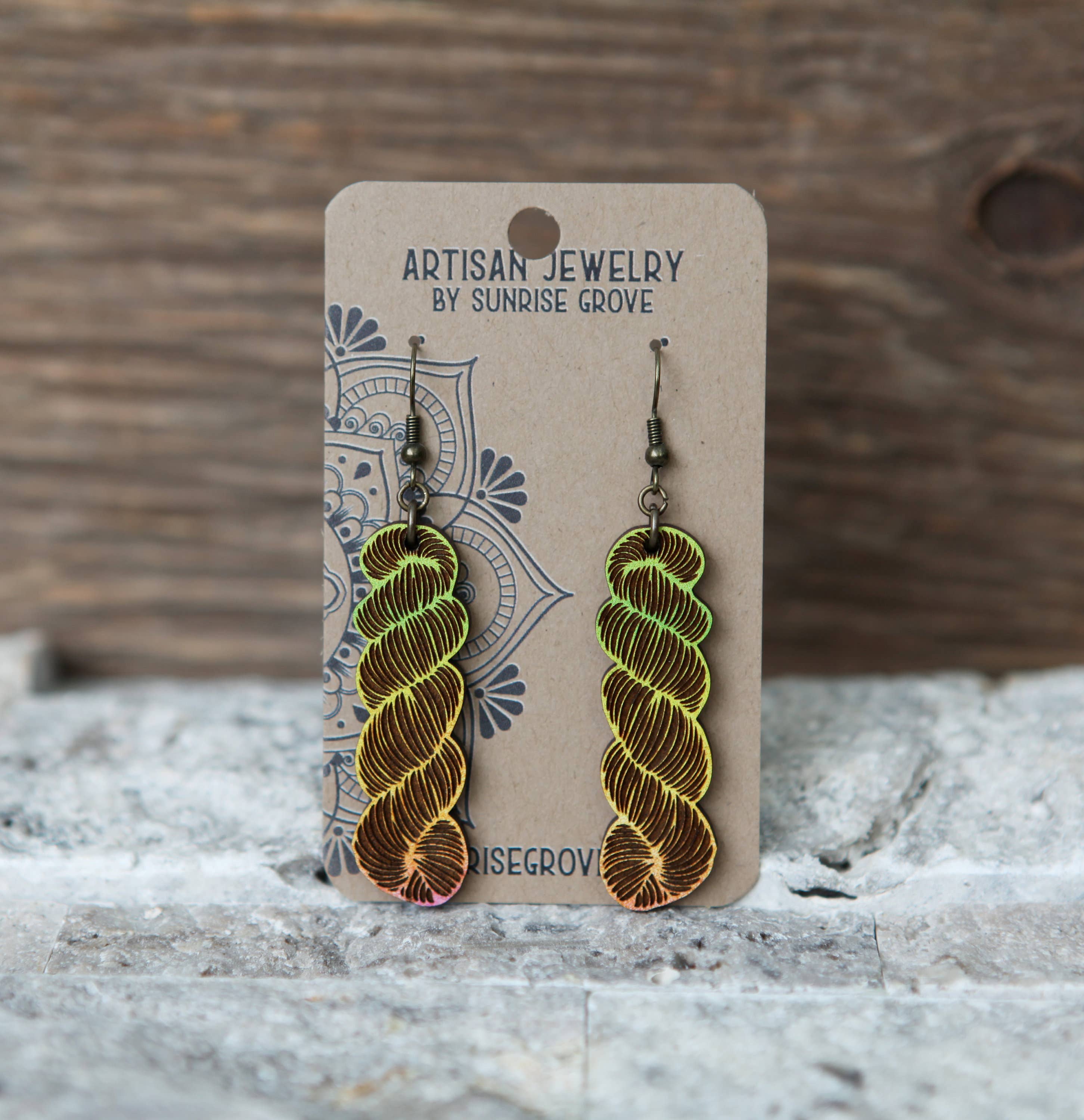 Color Mix or Wood Yarn Hank Earrings for Crafters: Blues - Image 3