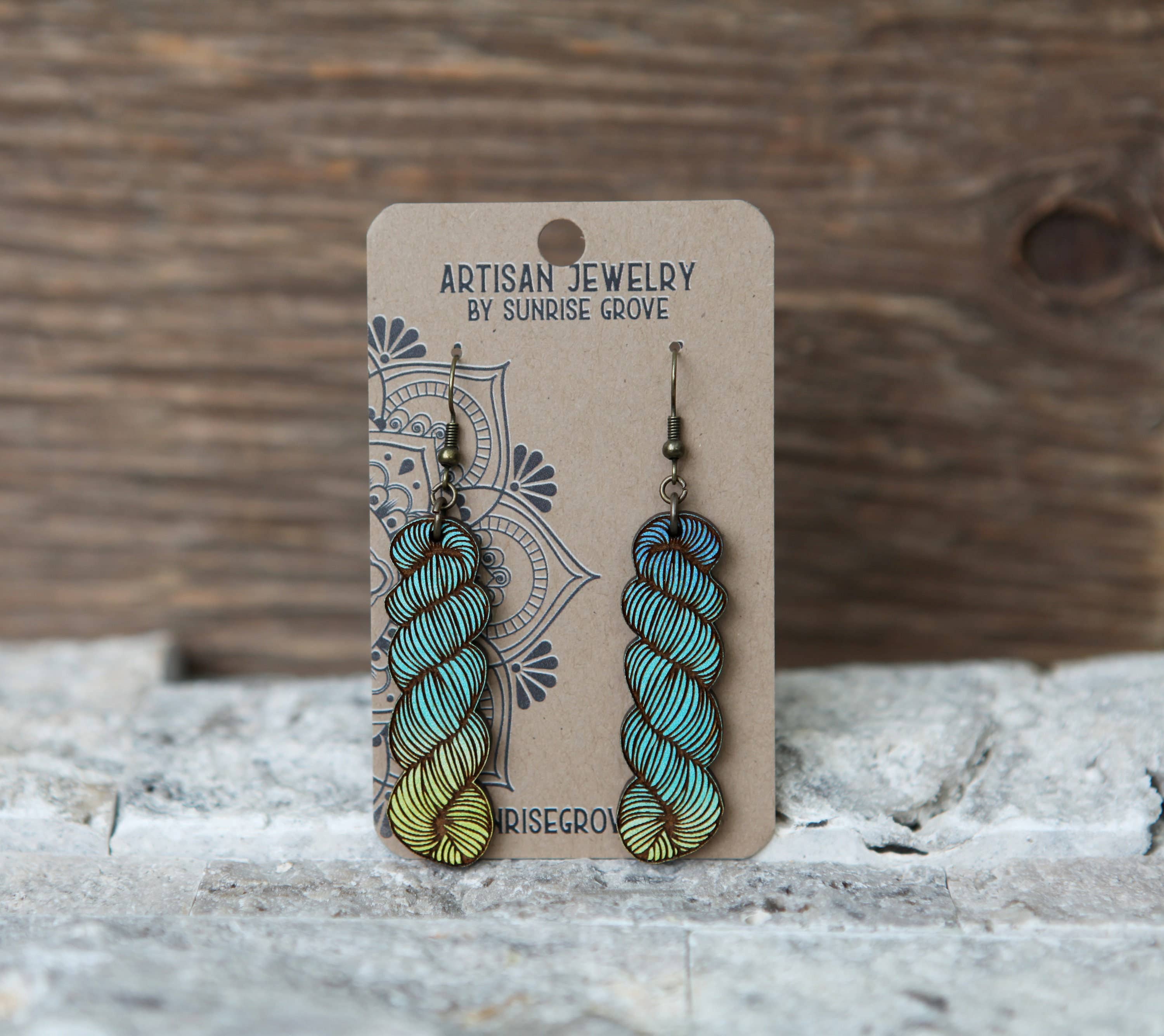 Color Mix or Wood Yarn Hank Earrings for Crafters: Blues - Image 5