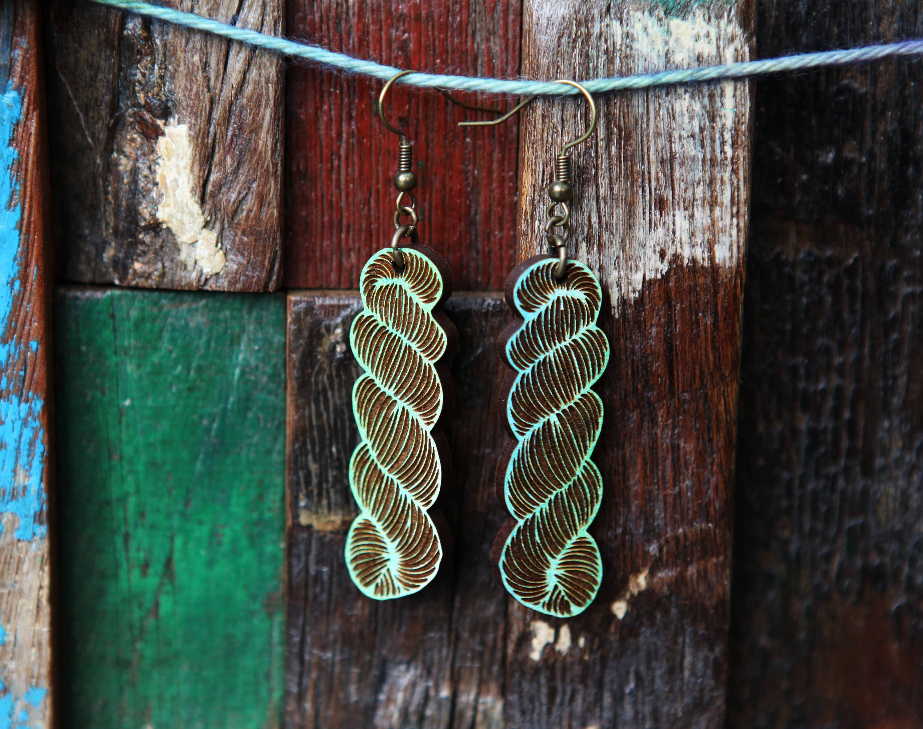 Color Mix or Wood Yarn Hank Earrings for Crafters: Blues - Image 6