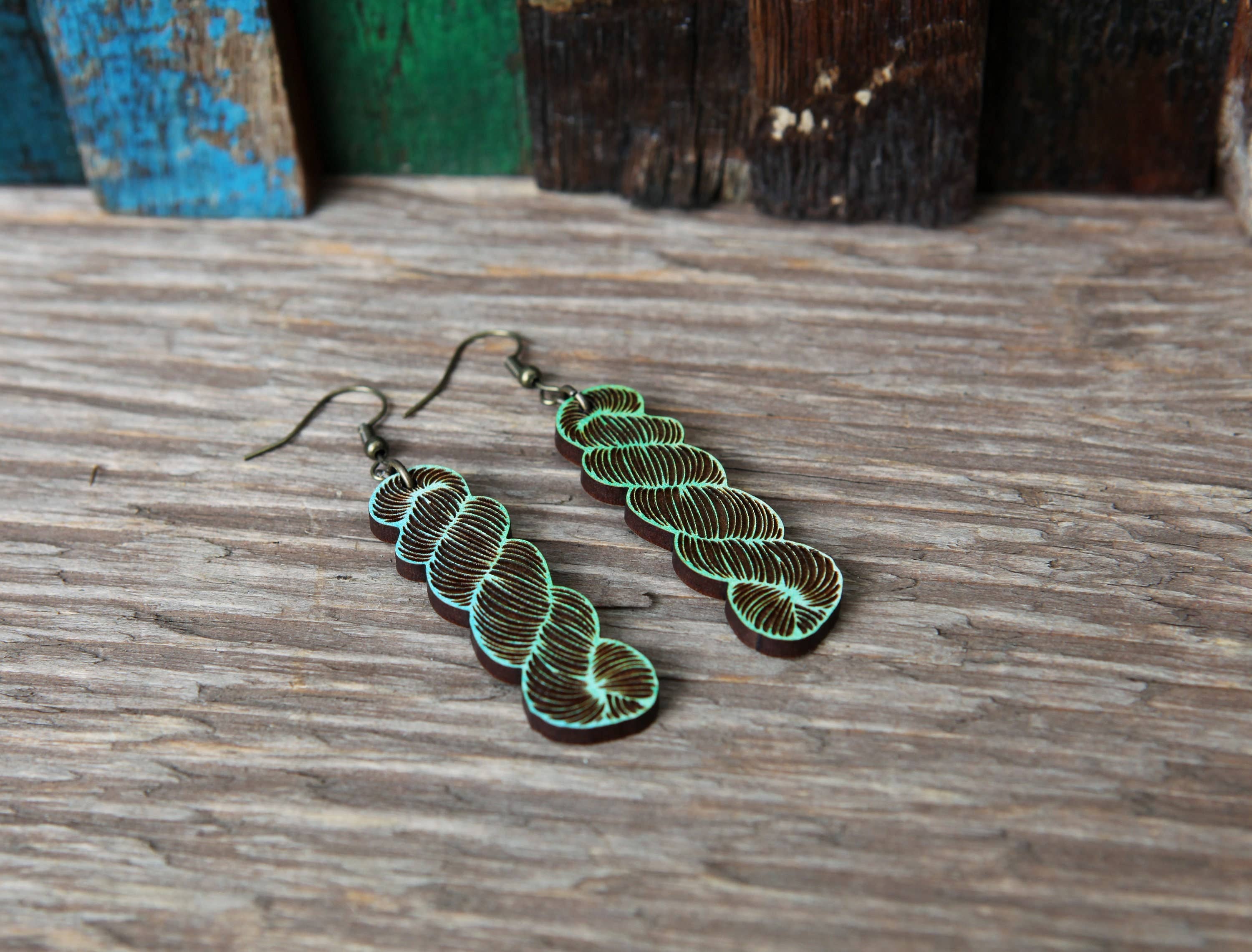 Color Mix or Wood Yarn Hank Earrings for Crafters: Blues - Image 8