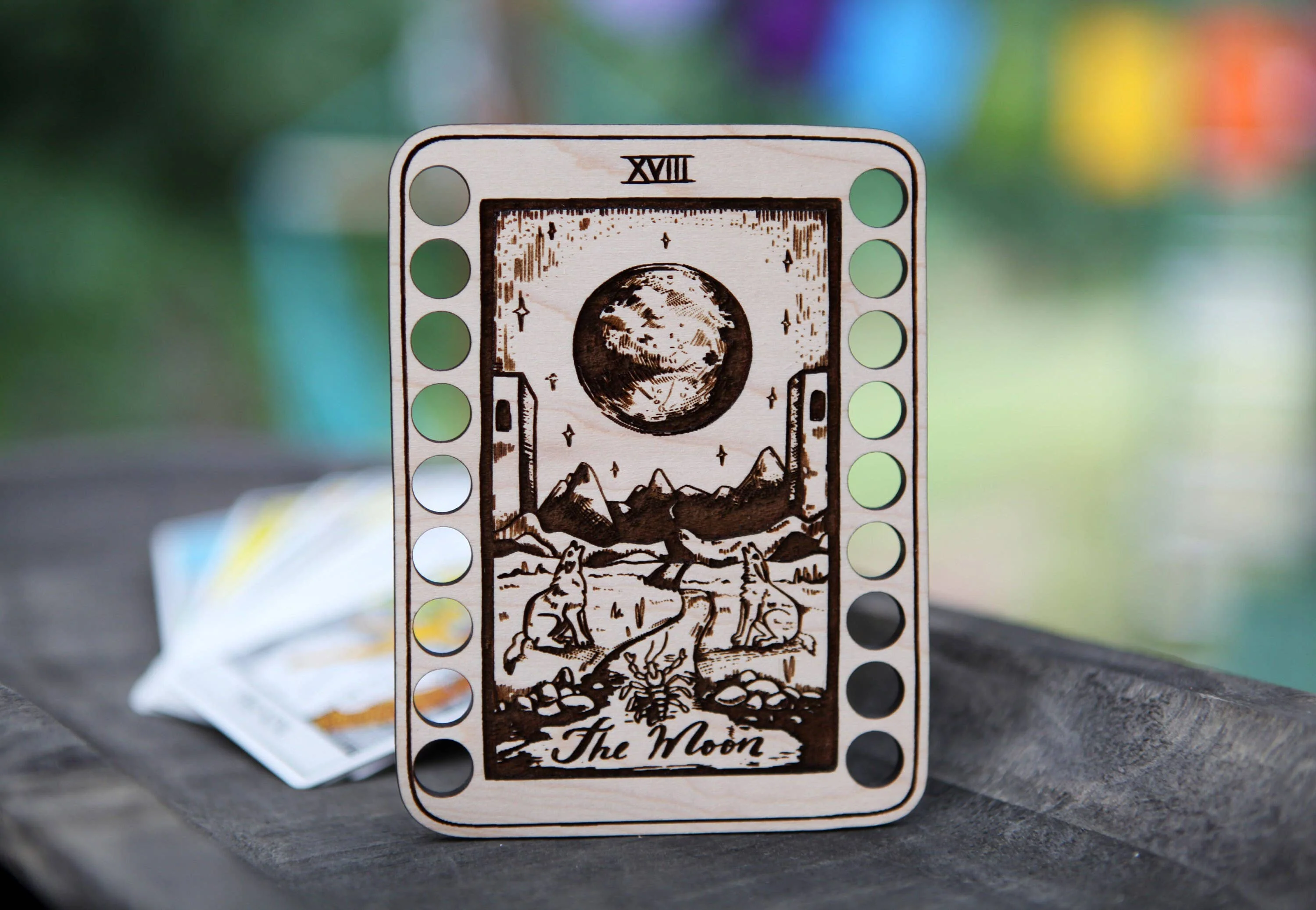 Maple Wood Tarot Card Embroidery Floss Holders: The Moon - Image 9