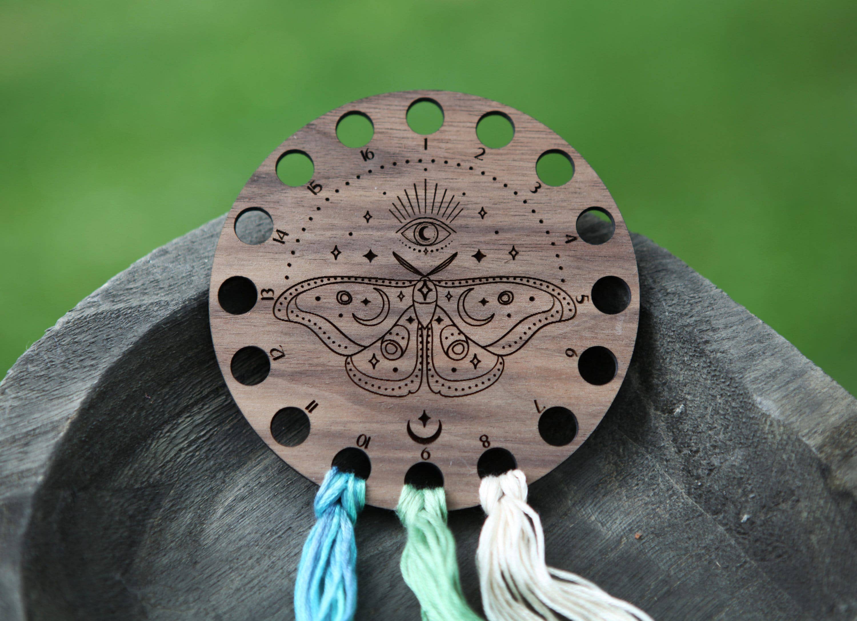Mystical Moth Embroidery Floss Storage - Walnut Wood - Image 5