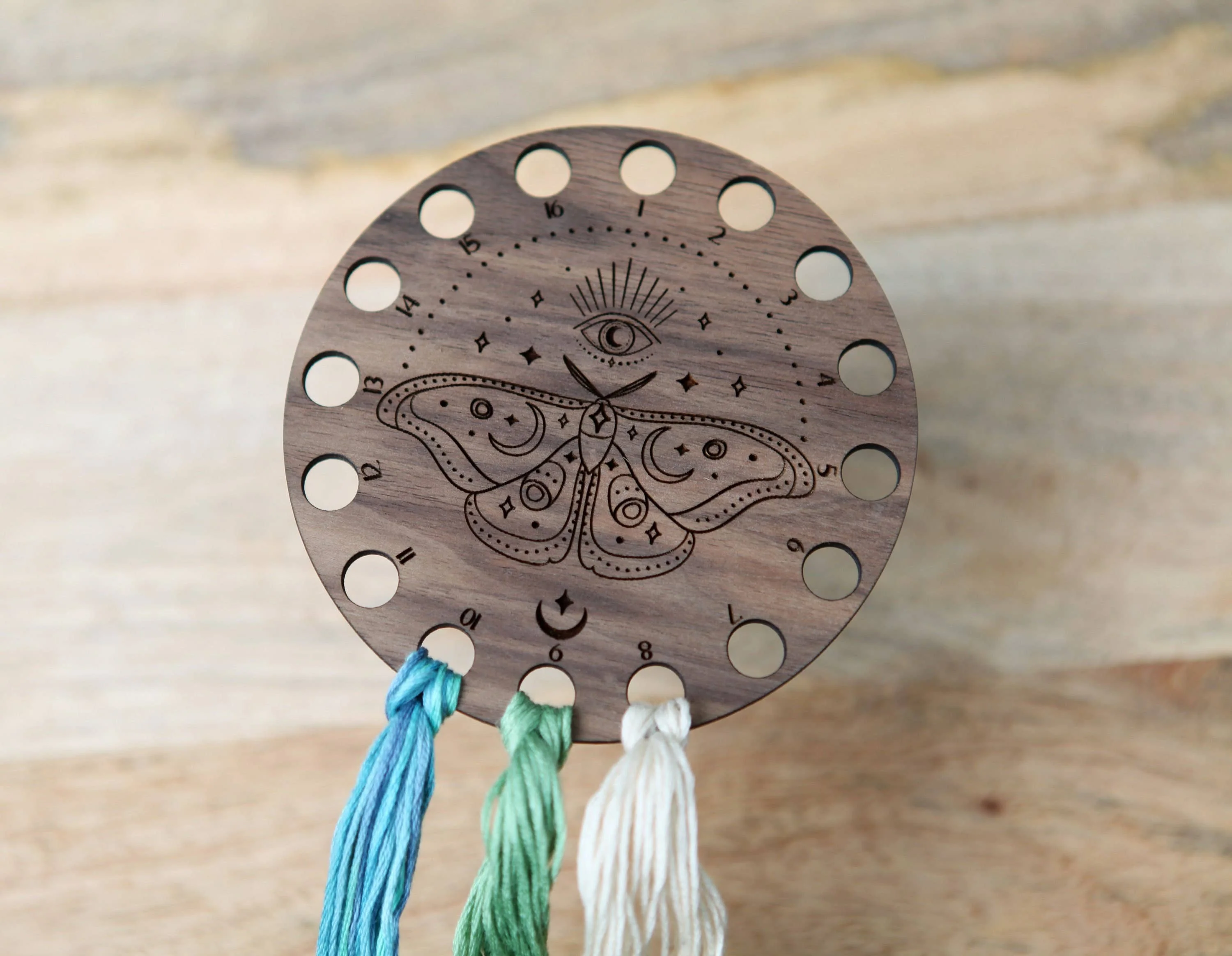 Mystical Moth Embroidery Floss Storage - Walnut Wood - Image 8