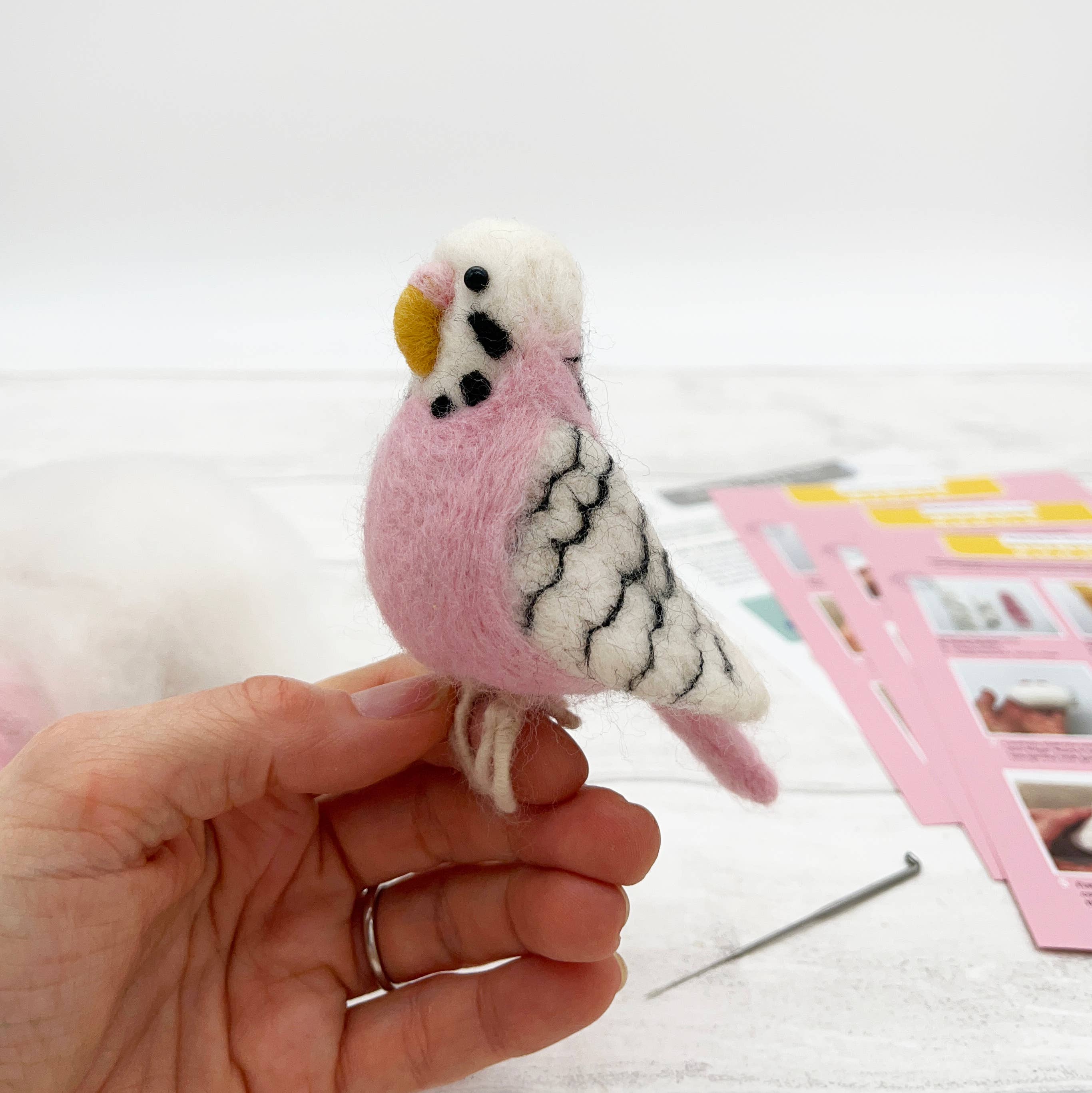 Needle Felting Kit Budgie. Make A Pink Budgerigar From Wool. - Image 4