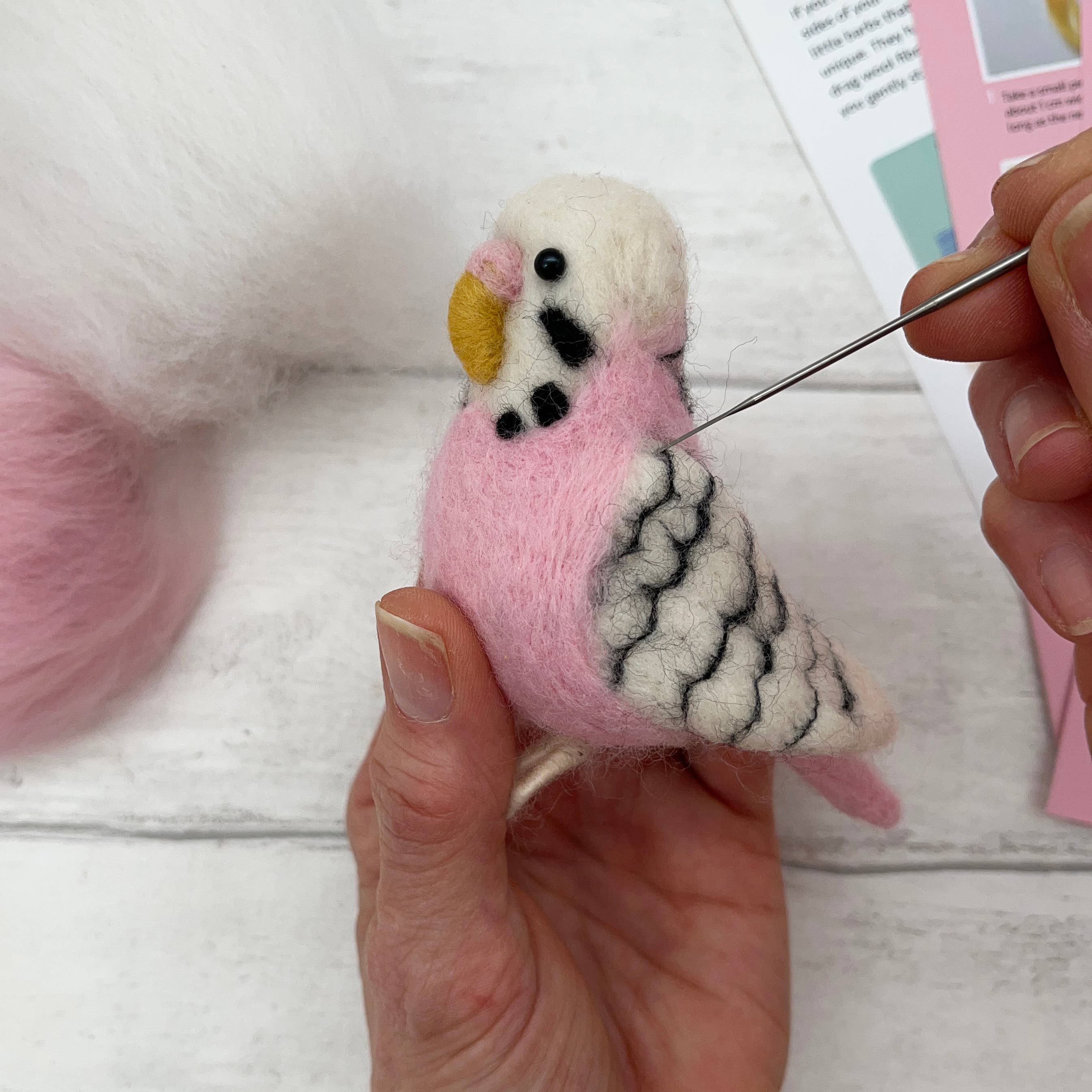 Needle Felting Kit Budgie. Make A Pink Budgerigar From Wool. - Image 9