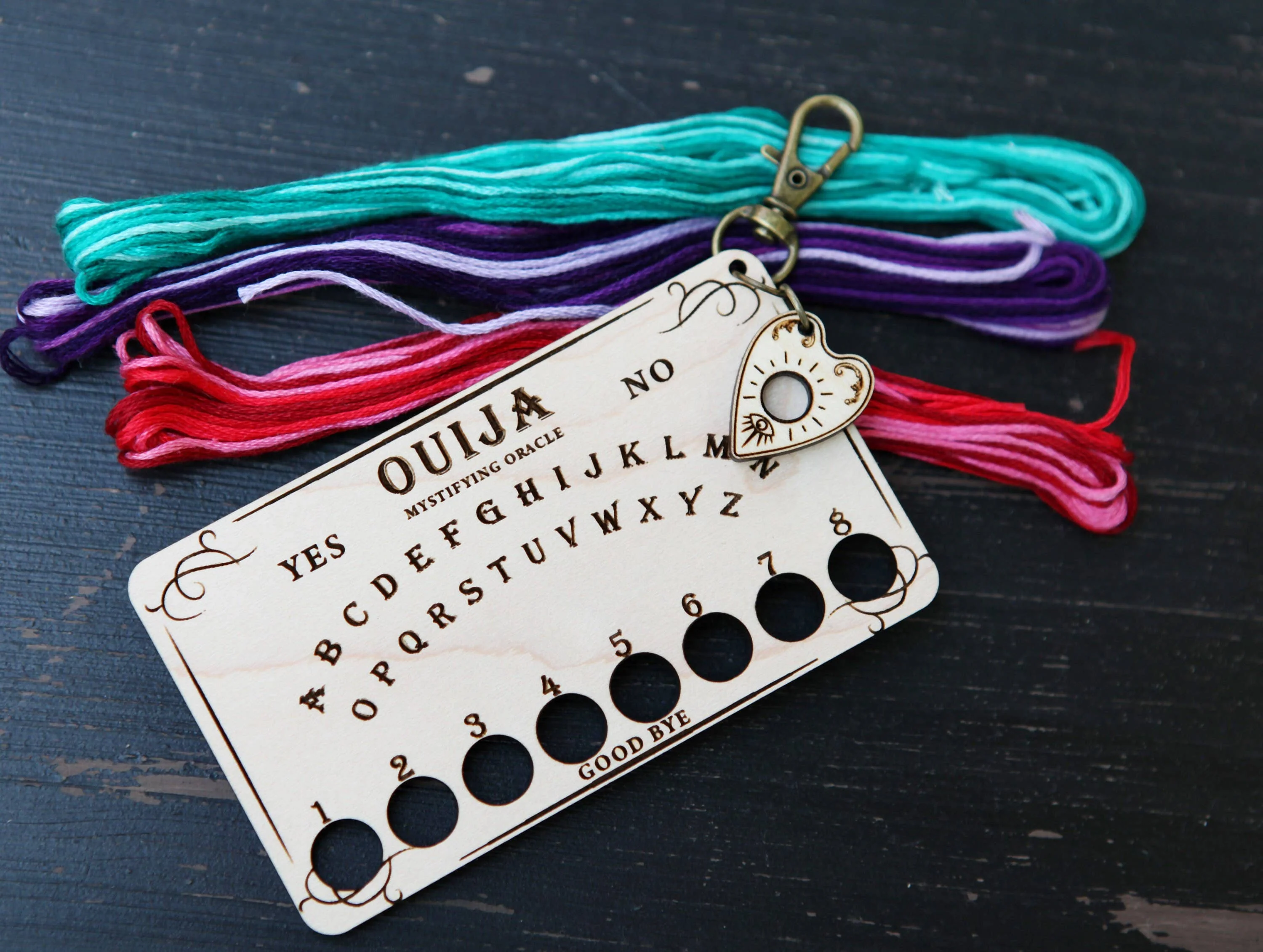 Ouija Board Maple Wood Embroidery Floss Storage Holder - Image 9