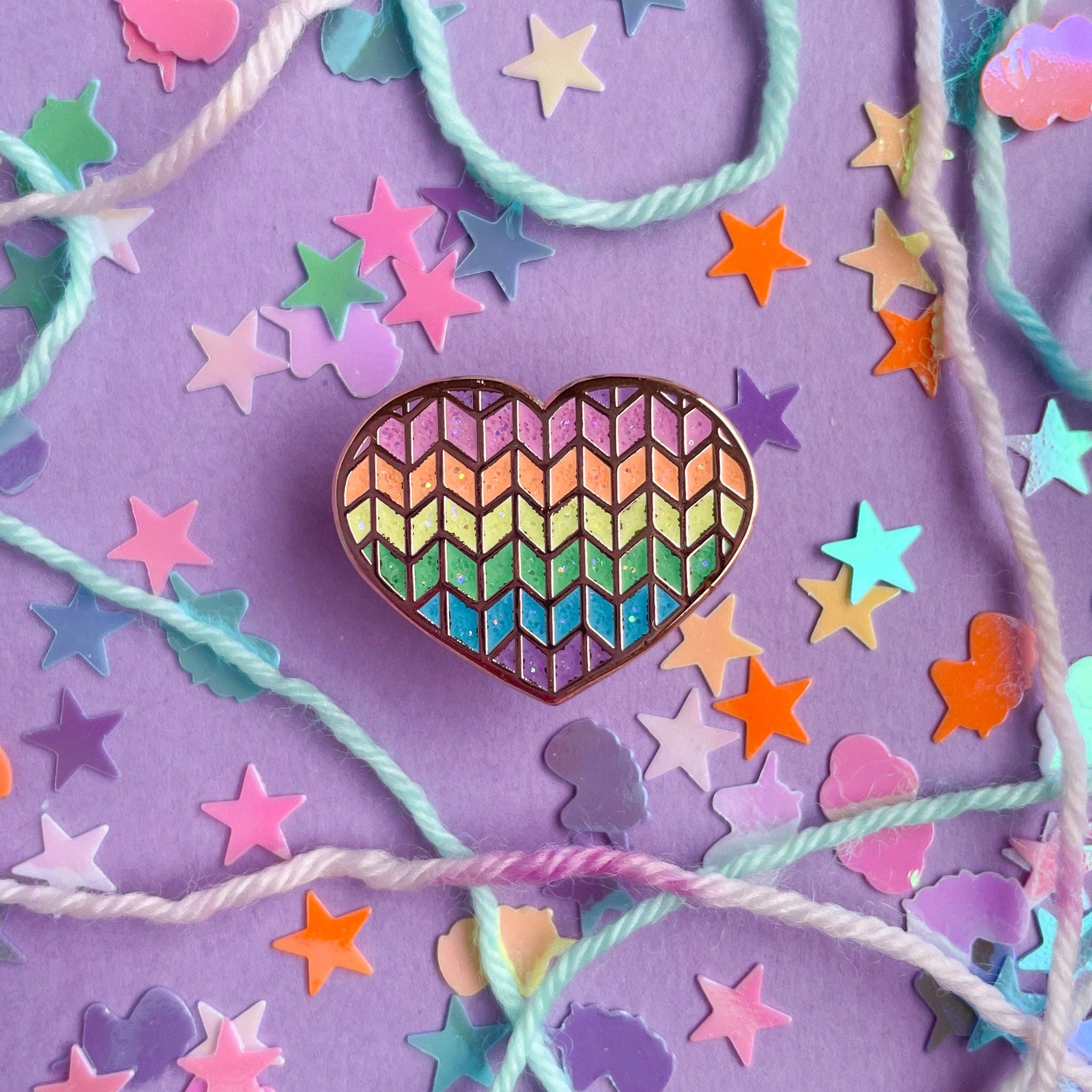 Pastel Rainbow Knit Heart Enamel Pin - Image 2