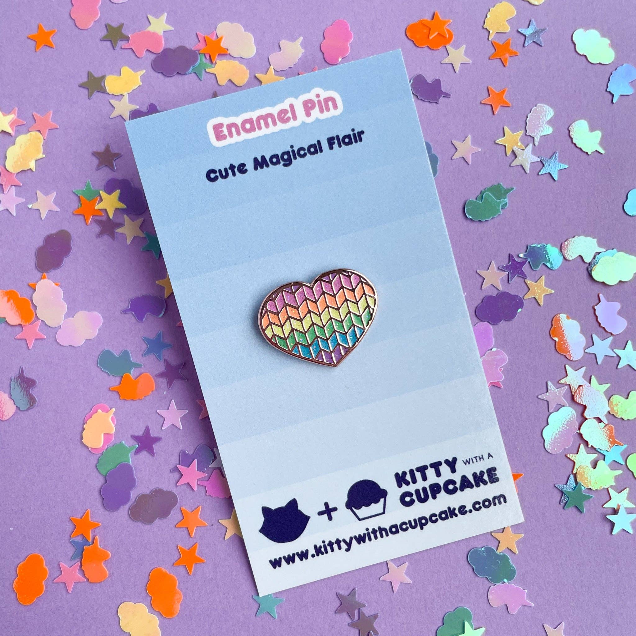 Pastel Rainbow Knit Heart Enamel Pin - Image 3