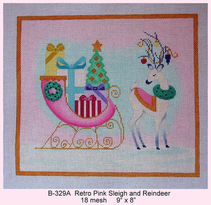 Retro Pink Sleigh and Reindeer (B-329A) - Image 2