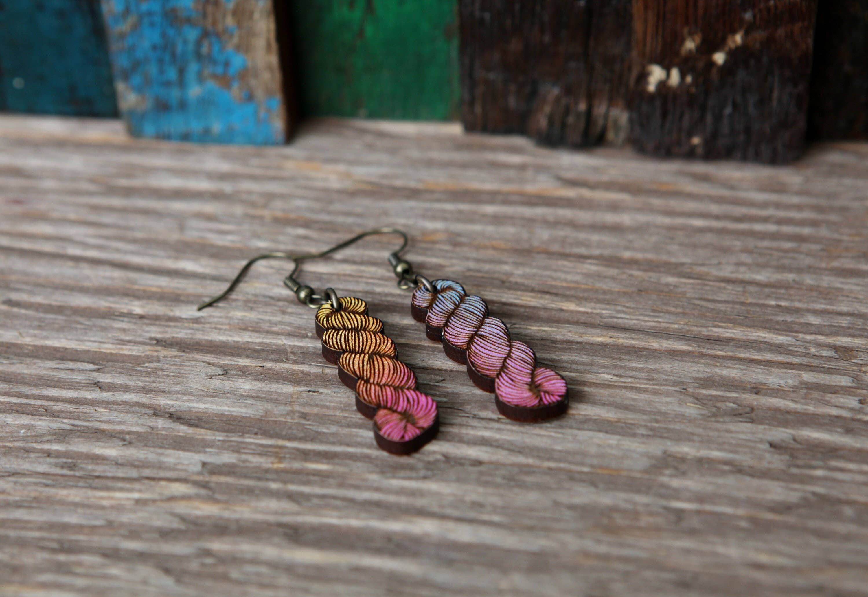 Yarn Hank Earrings - Mixed Colors/Wood for Fiber Enthusiasts: Pink Colors - Image 10