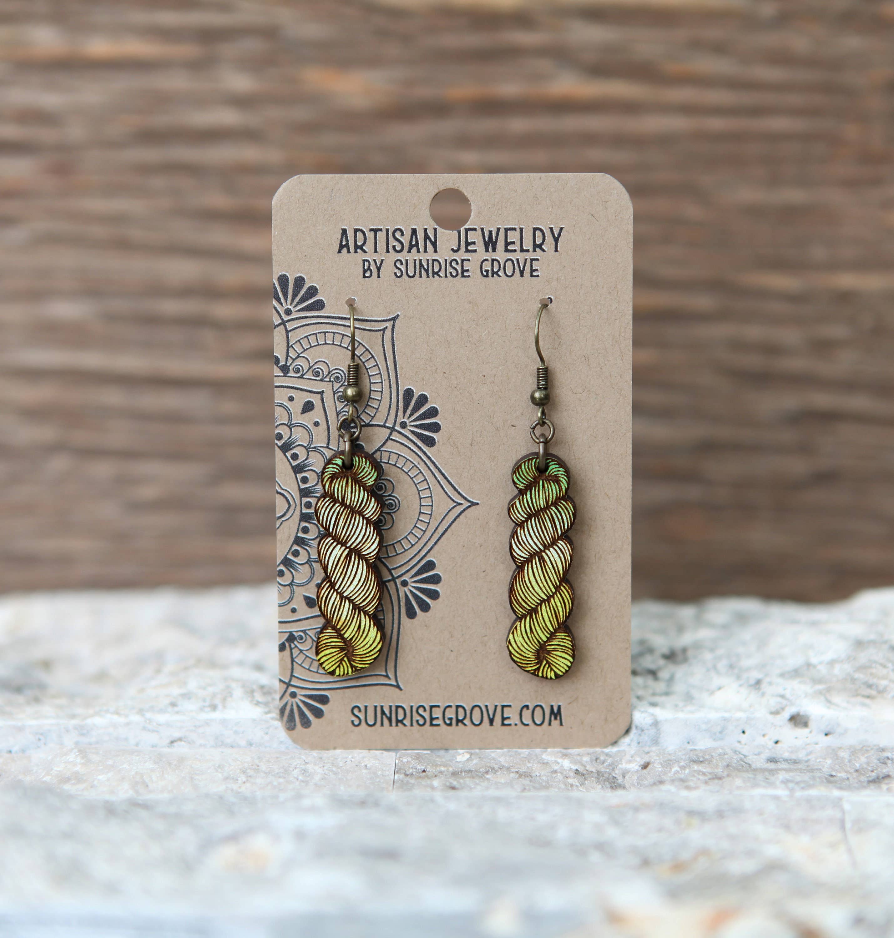Yarn Hank Earrings - Mixed Colors/Wood for Fiber Enthusiasts: Pink Colors - Image 2