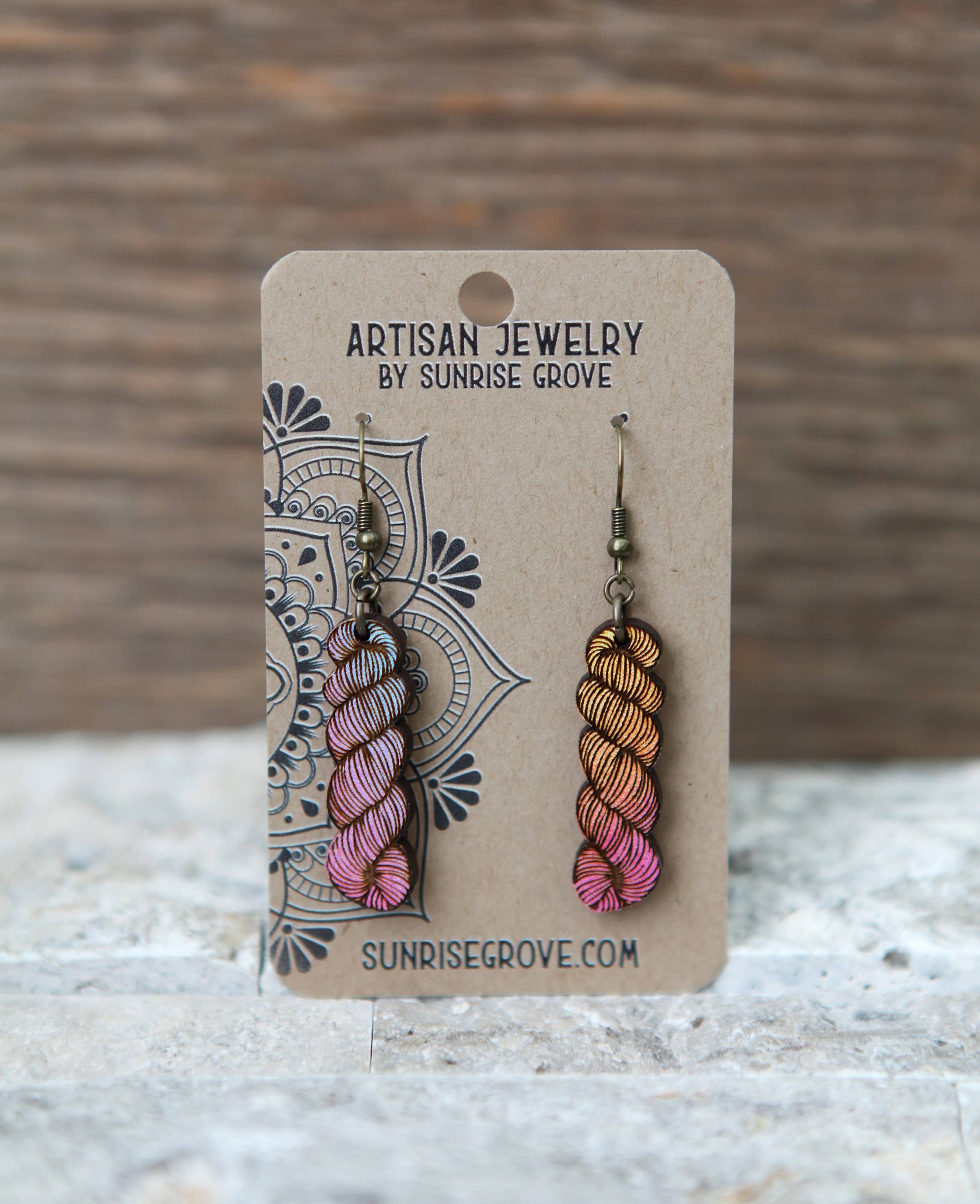 Yarn Hank Earrings - Mixed Colors/Wood for Fiber Enthusiasts: Pink Colors - Image 3