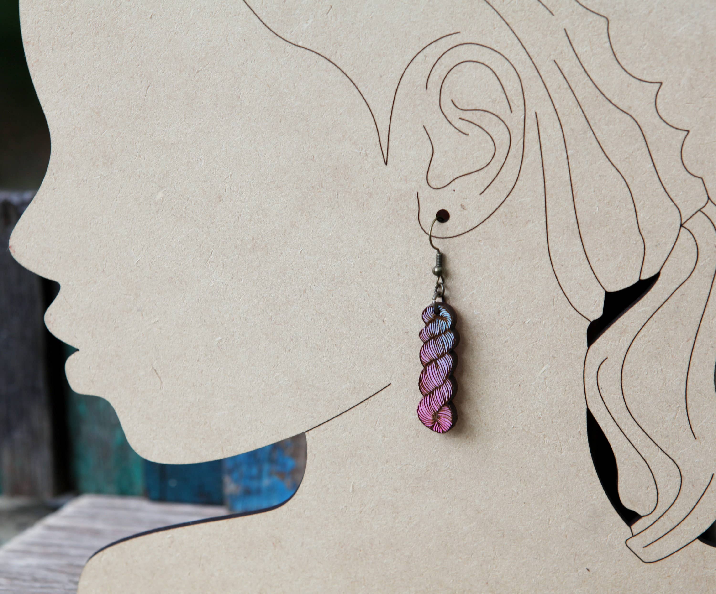 Yarn Hank Earrings - Mixed Colors/Wood for Fiber Enthusiasts: Pink Colors - Image 4