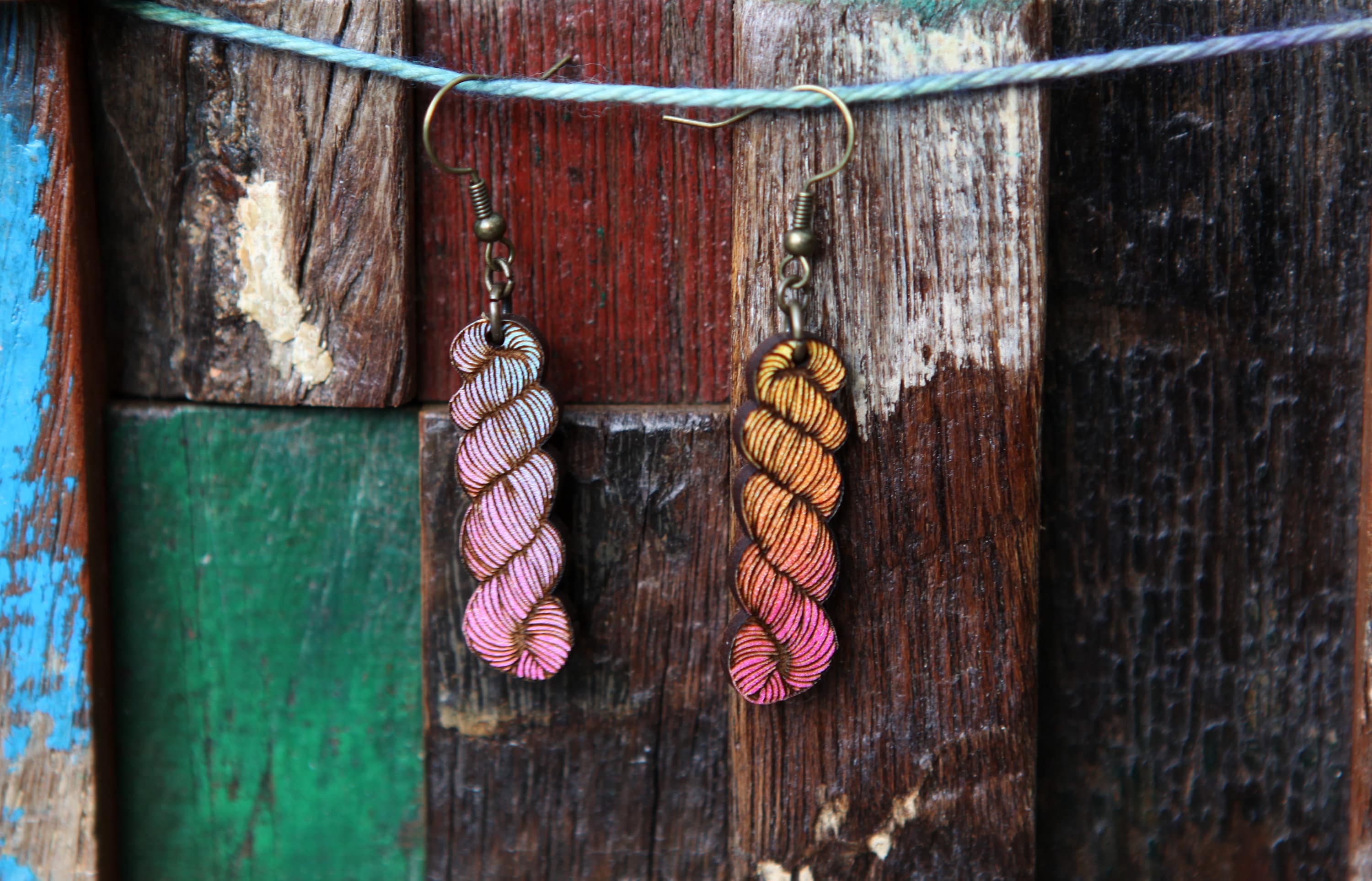 Yarn Hank Earrings - Mixed Colors/Wood for Fiber Enthusiasts: Pink Colors - Image 5