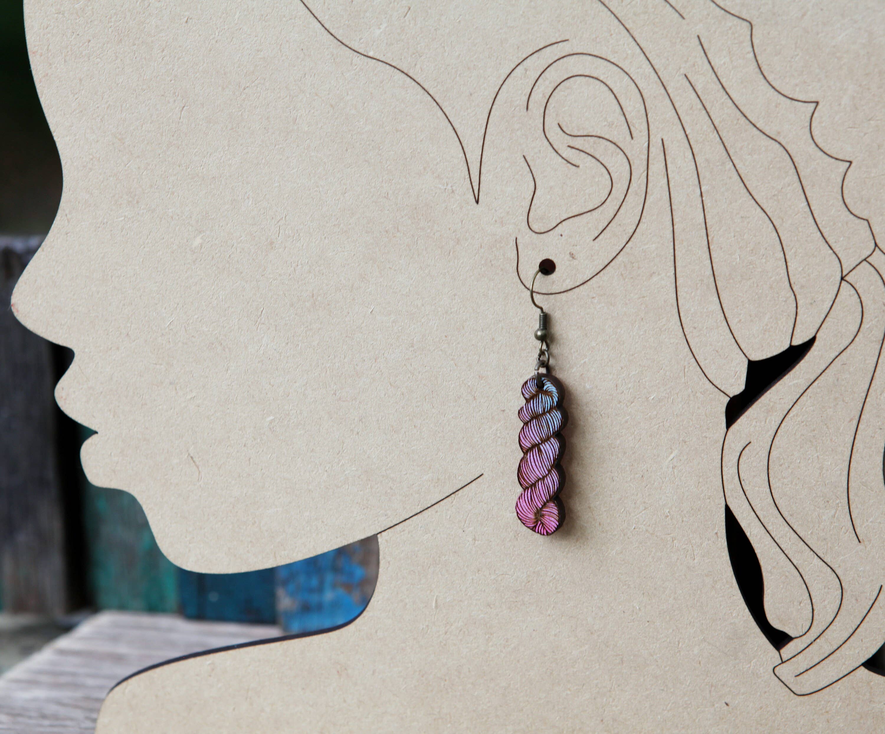 Yarn Hank Earrings - Mixed Colors/Wood for Fiber Enthusiasts: Pink Colors - Image 8