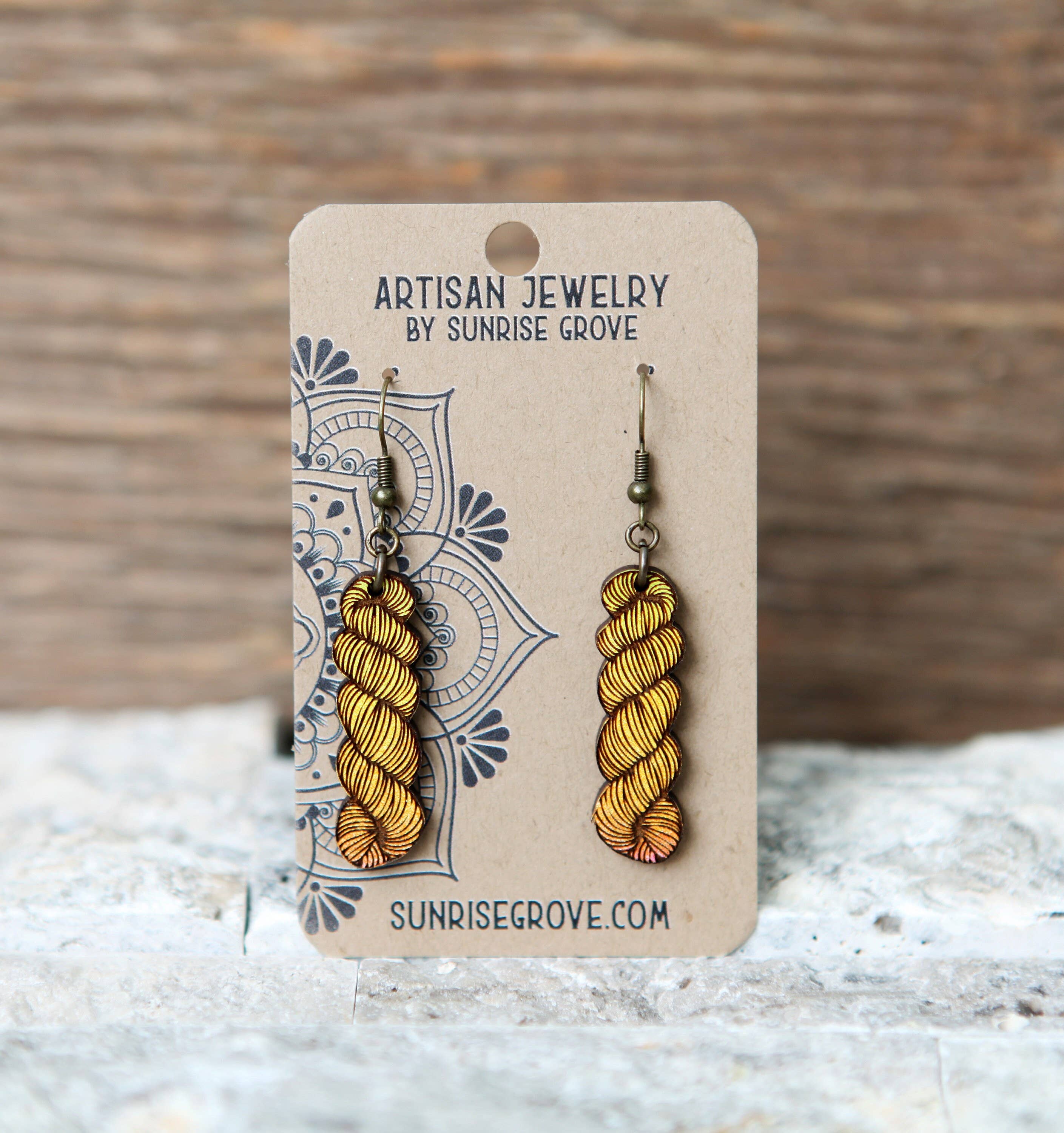 Yarn Hank Earrings - Mixed Colors/Wood for Fiber Enthusiasts: Pink Colors - Image 9